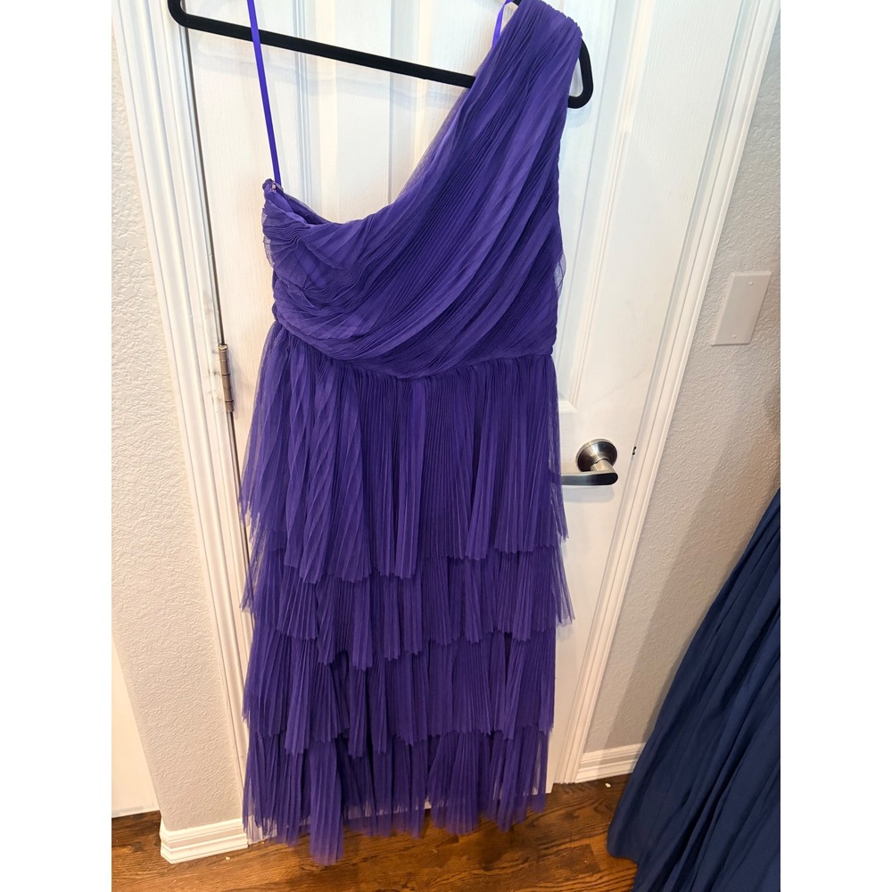 Hutch One Shoulder Gown Purple Pleated Tulle Tiered Formal Maxi Dress 10